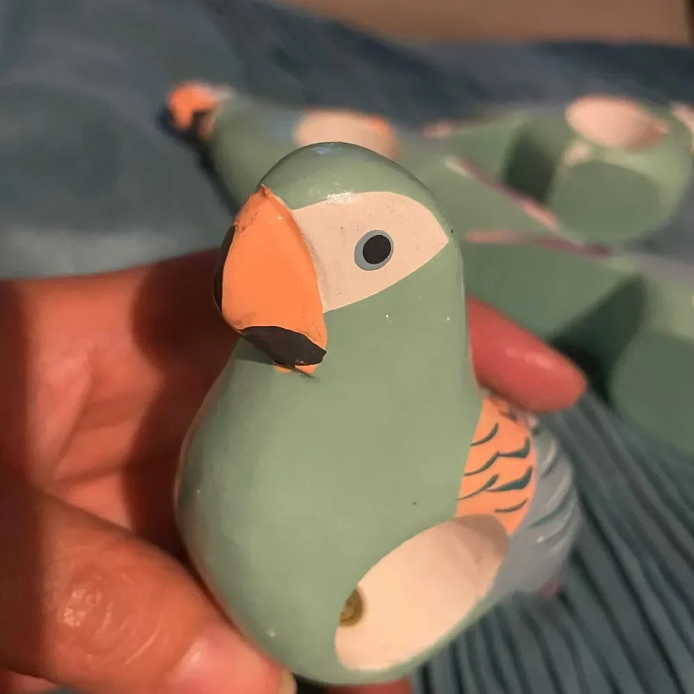 1980s Handpainted Wood Tropical Bird Parrot Napkin Rings Made in the Phillipines